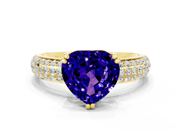 Yellow gold Heart Cut Tanzanite Vintage Milgrain Ring with Round  Stations