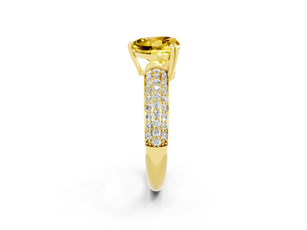 Yellow gold Heart Cut Yellow Sapphire Vintage Milgrain Ring with Round  Stations