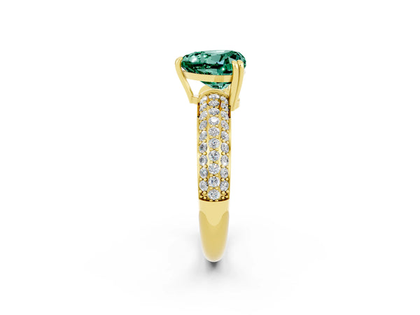 Yellow gold Heart Cut Green Sapphire Vintage Milgrain Ring with Round  Stations