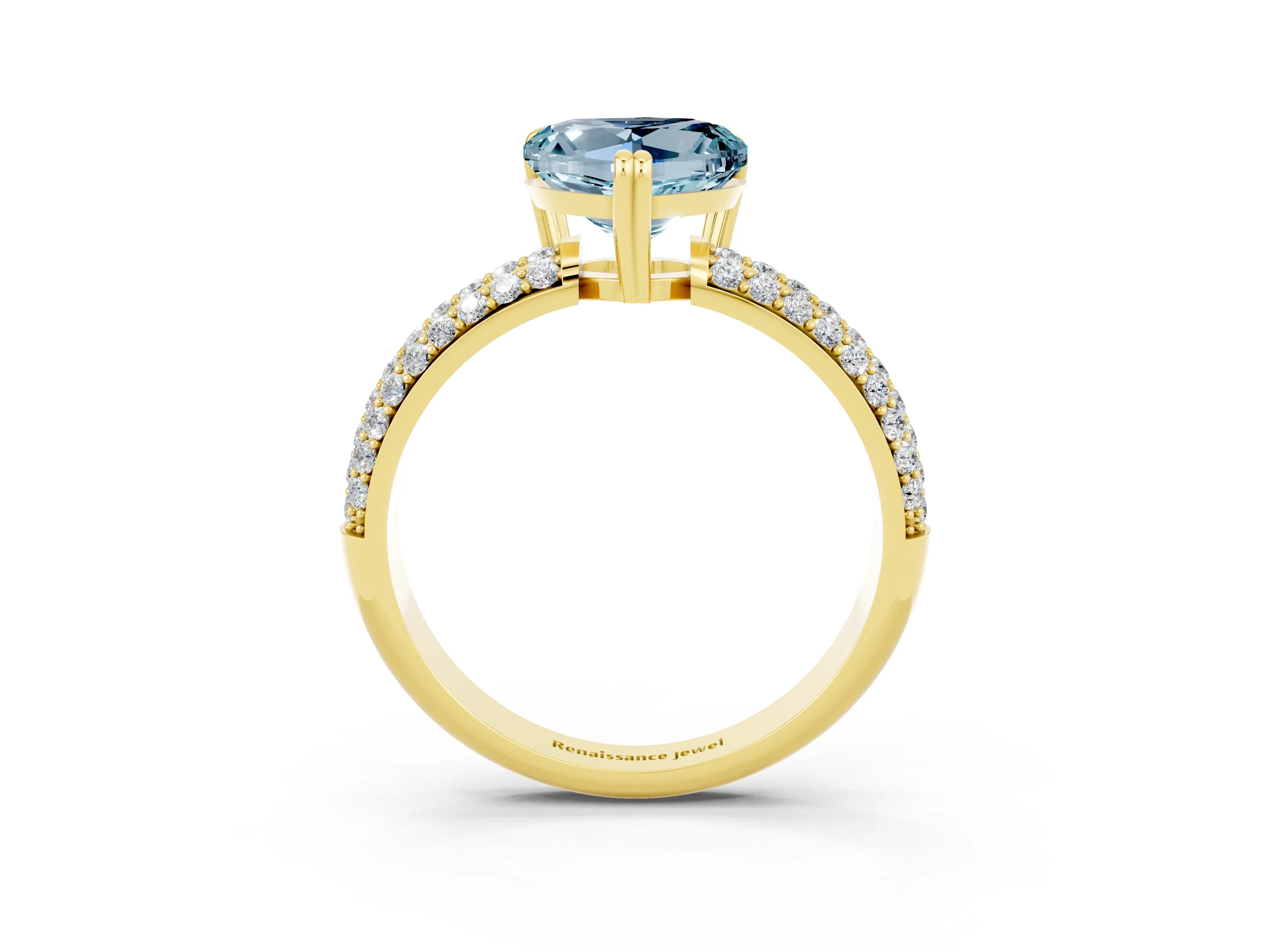 Yellow gold Heart Cut Cut Diamond Milgrain Marquise Band with Prong Setting_3