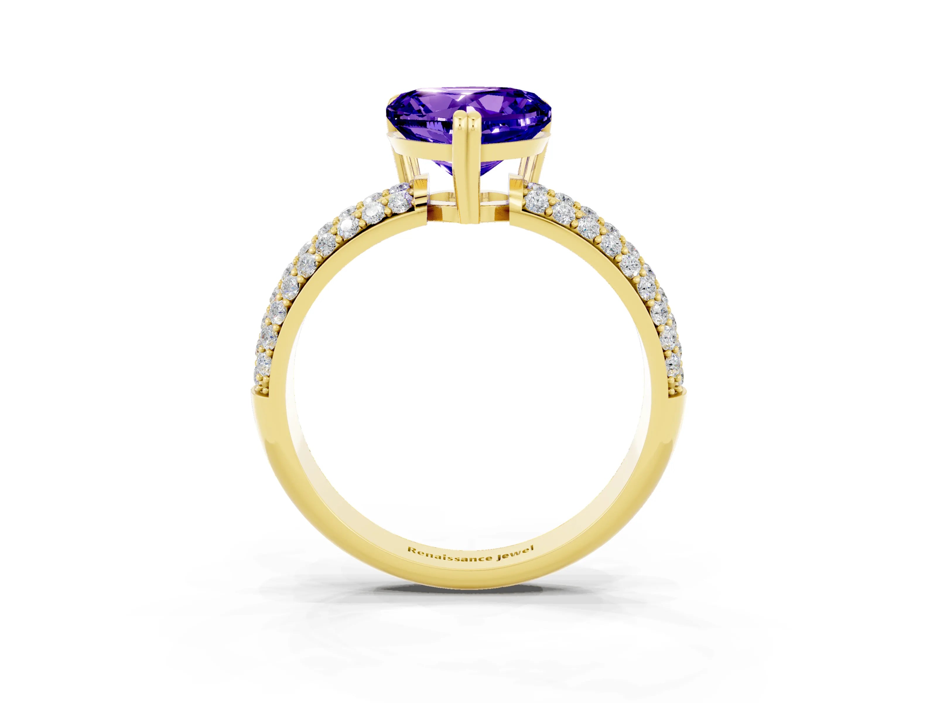 Yellow gold Heart Cut Cut Diamond Milgrain Marquise Band with Prong Setting_3