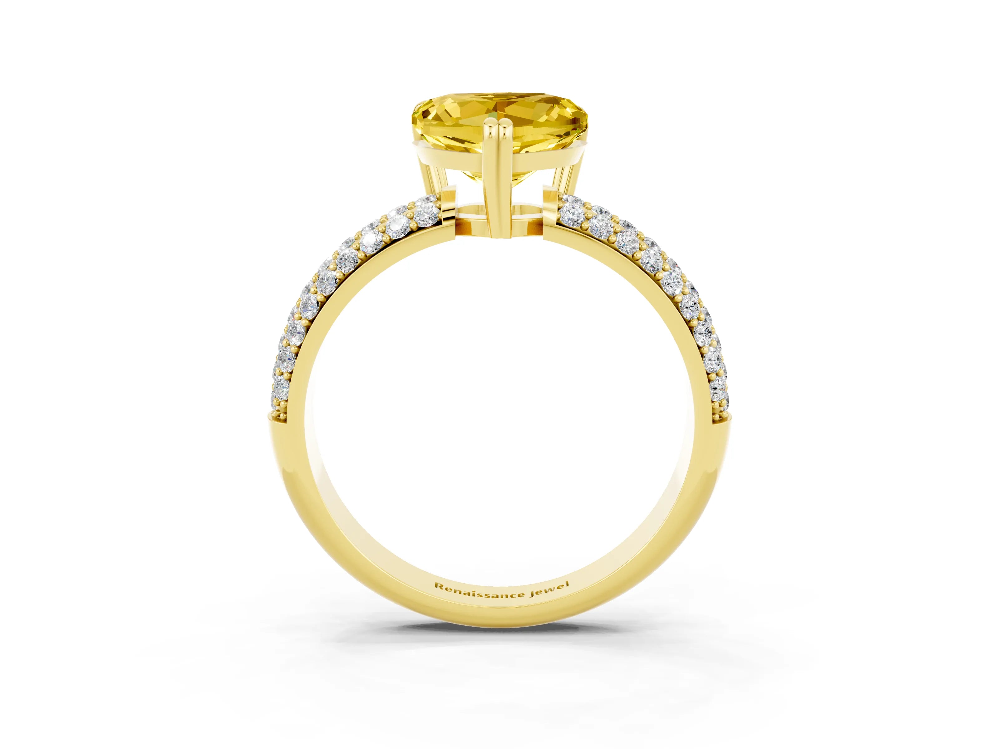 Yellow gold Heart Cut Cut Diamond Milgrain Marquise Band with Prong Setting_3