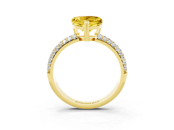 Yellow gold Heart Cut Yellow Sapphire Vintage Milgrain Ring with Round  Stations