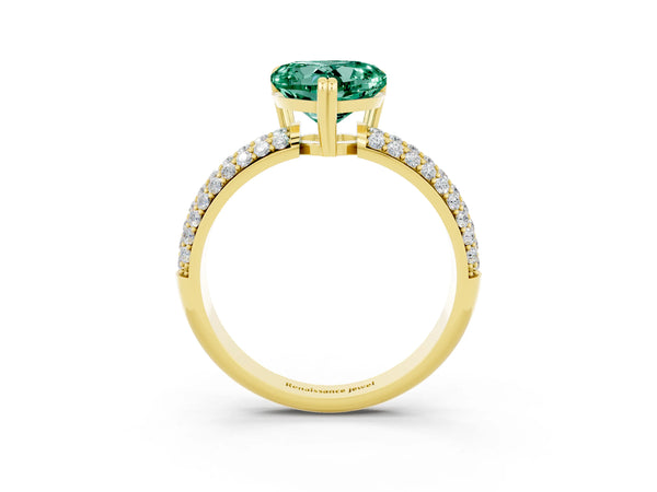 Yellow gold Heart Cut Green Sapphire Vintage Milgrain Ring with Round  Stations