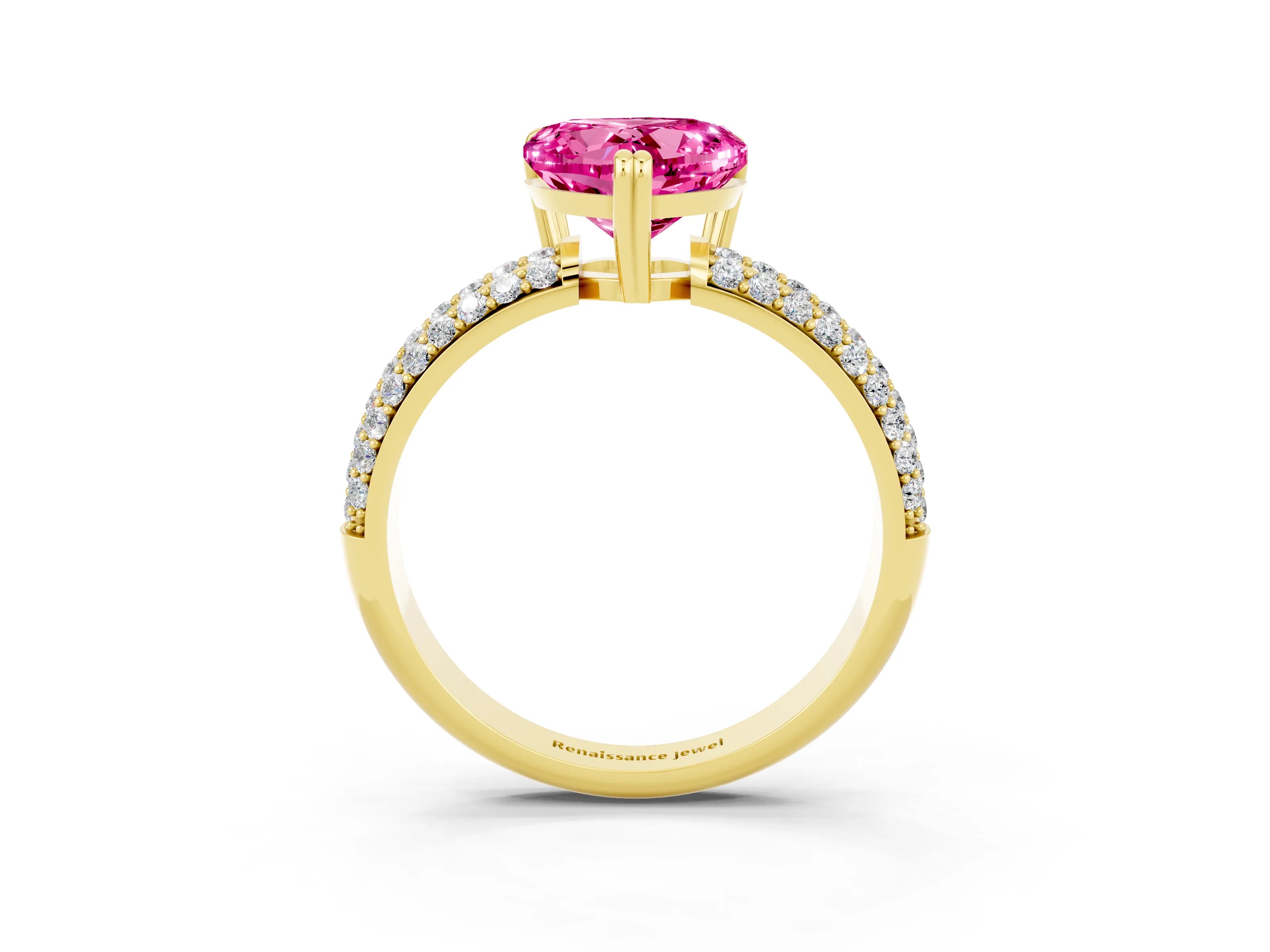 Yellow gold Heart Cut Cut Diamond Milgrain Marquise Band with Prong Setting_3