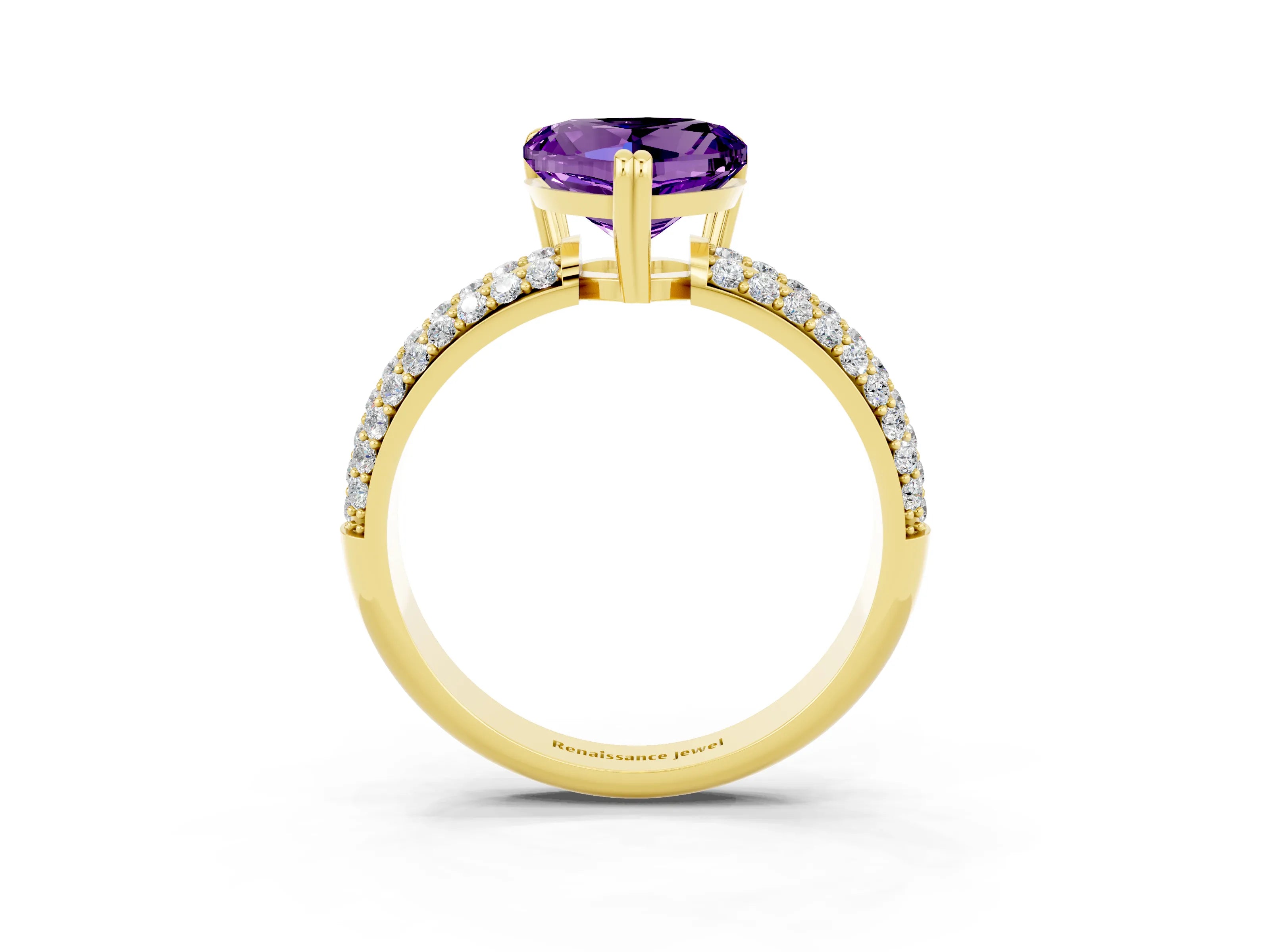Yellow gold Heart Cut Cut Diamond Milgrain Marquise Band with Prong Setting_3