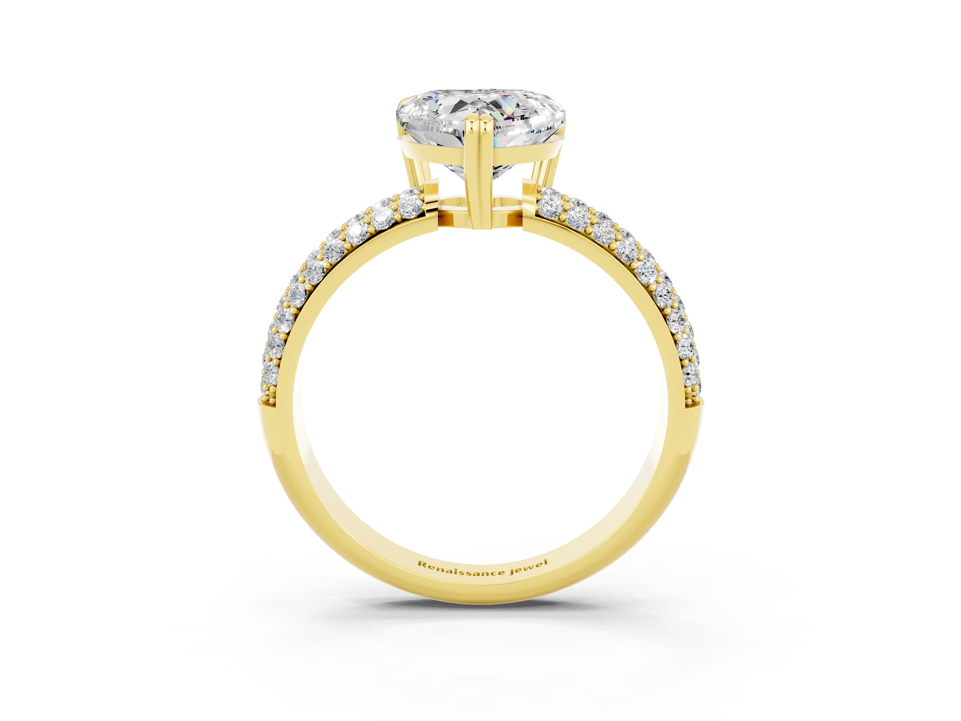Yellow gold Heart Cut Cut Diamond Milgrain Marquise Band with Prong Setting_3