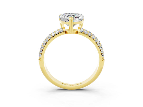 Yellow gold Heart Cut Moissanite Vintage Milgrain Ring with Round  Stations