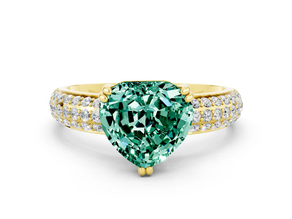 Yellow gold Heart Cut Green Sapphire Vintage Milgrain Ring with Round  Stations