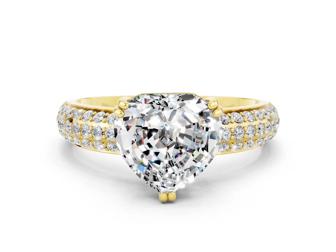 Yellow gold Heart Cut Cut Diamond Milgrain Marquise Band with Prong Setting