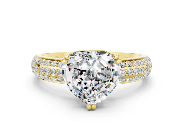Yellow gold Heart Cut Moissanite Vintage Milgrain Ring with Round  Stations