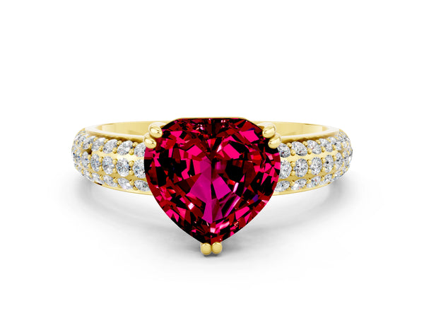 Yellow gold Heart Cut Garnet Vintage Milgrain Ring with Round  Stations