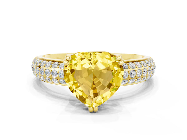 Yellow gold Heart Cut Yellow Sapphire Vintage Milgrain Ring with Round  Stations