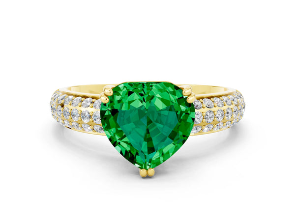 Yellow gold Heart Cut Emerald Vintage Milgrain Ring with Round  Stations