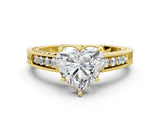 Yellow gold Heart Cut Cut Diamond Milgrain Pave Band Four-Prong Setting Ring_3