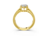 Yellow gold Heart Cut Cut Diamond Milgrain Pave Band Four-Prong Setting Ring_6