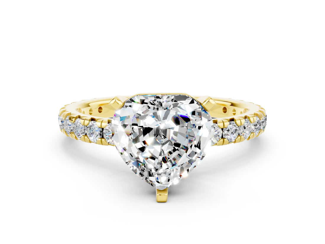 Yellow gold Heart Cut Cut Diamond Pavé Band with Four-Prong Setting