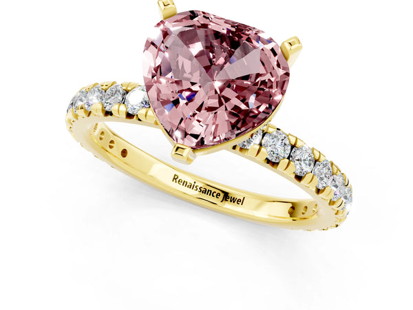 Yellow gold Heart Cut Cut Diamond Pavé Band with Four-Prong Setting