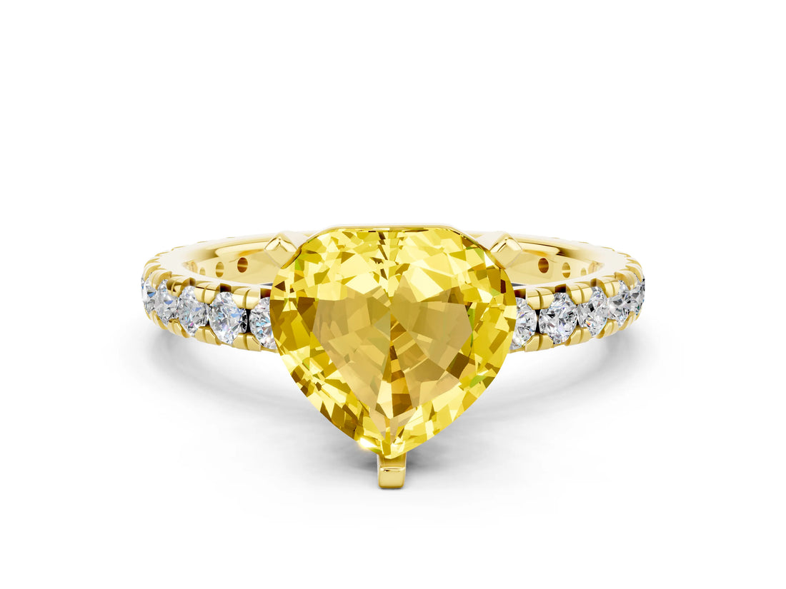 Yellow gold Heart Cut Cut Diamond Pavé Band with Four-Prong Setting