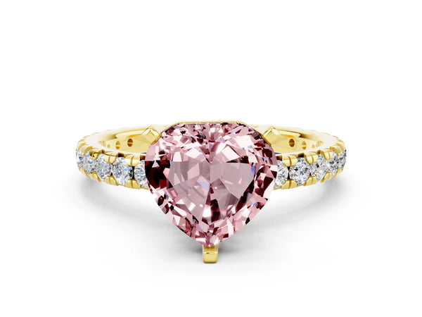 Yellow gold Heart Cut Cut Diamond Pavé Band with Four-Prong Setting
