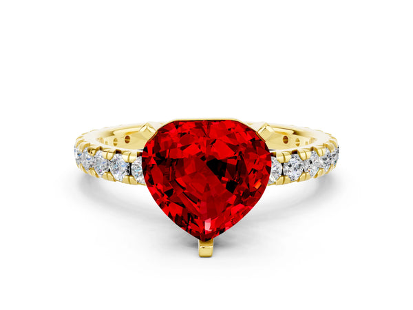Yellow gold Heart Cut Cut Diamond Pavé Band with Four-Prong Setting