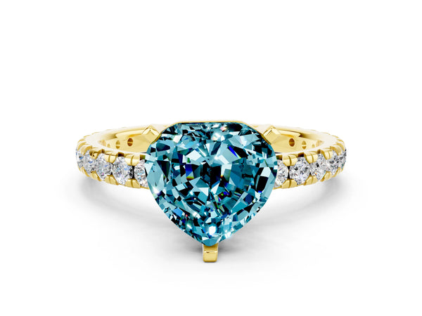 Yellow gold Heart Cut Cut Diamond Pavé Band with Four-Prong Setting