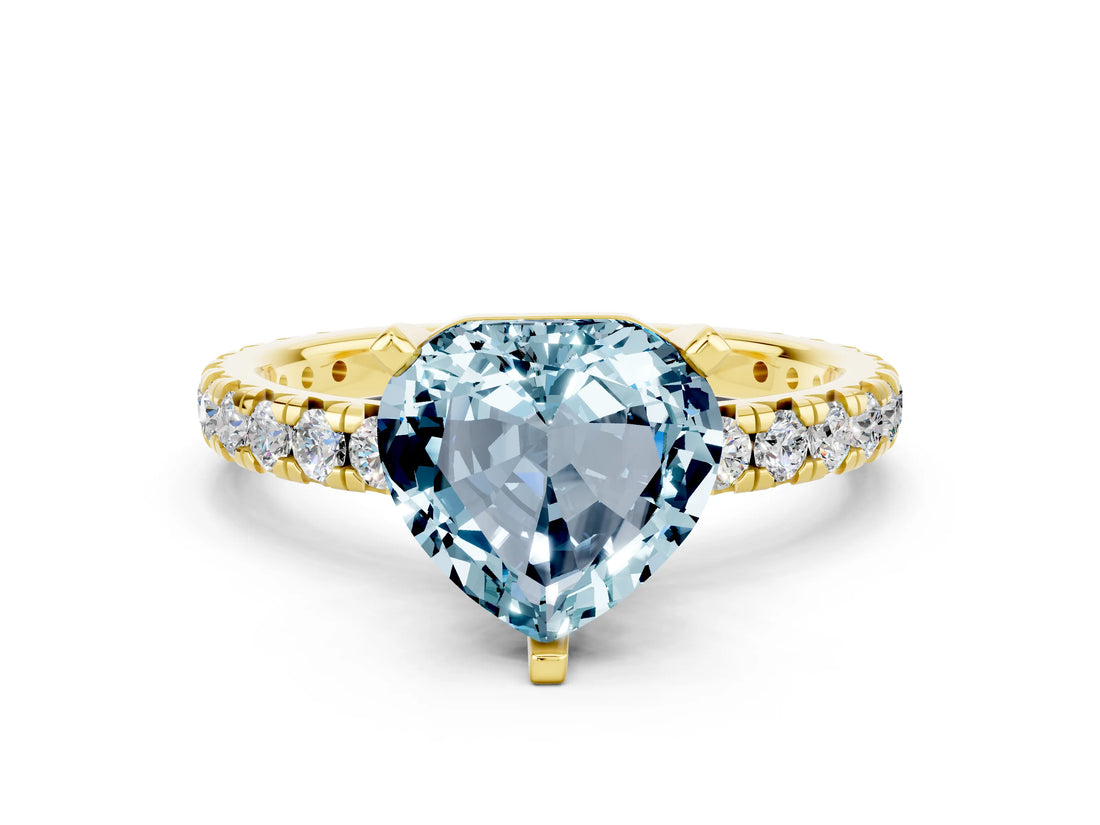 Yellow gold Heart Cut Cut Diamond Pavé Band with Four-Prong Setting
