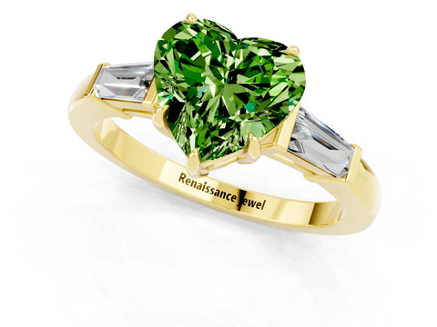 Yellow gold Heart Cut Cut Diamond Ring with Tapered Baguette Side Stones in Four-Prong Setting_1