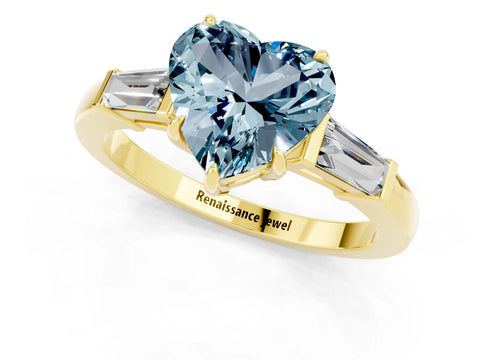 Yellow gold Heart Cut Cut Diamond Ring with Tapered Baguette Side Stones in Four-Prong Setting_1