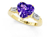 Yellow gold Heart Cut Cut Diamond Ring with Tapered Baguette Side Stones in Four-Prong Setting_1