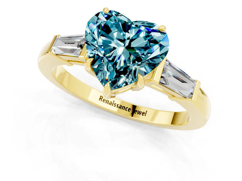 Yellow gold Heart Cut Cut Diamond Ring with Tapered Baguette Side Stones in Four-Prong Setting_1
