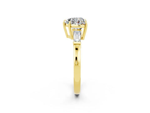 Yellow gold Heart Cut Cut Diamond Ring with Tapered Baguette Side Stones in Four-Prong Setting_2