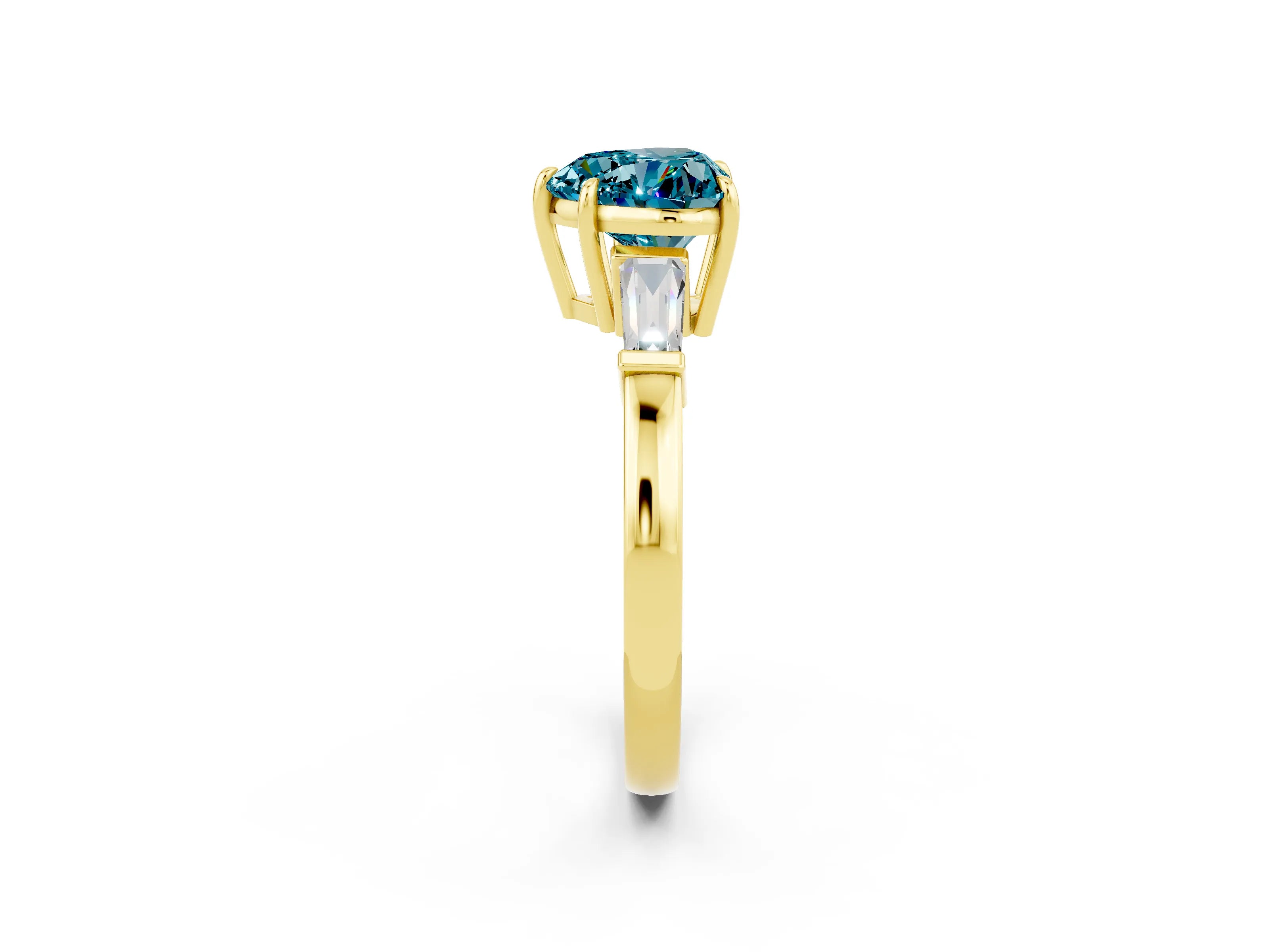 Yellow gold Heart Cut Cut Diamond Ring with Tapered Baguette Side Stones in Four-Prong Setting_2