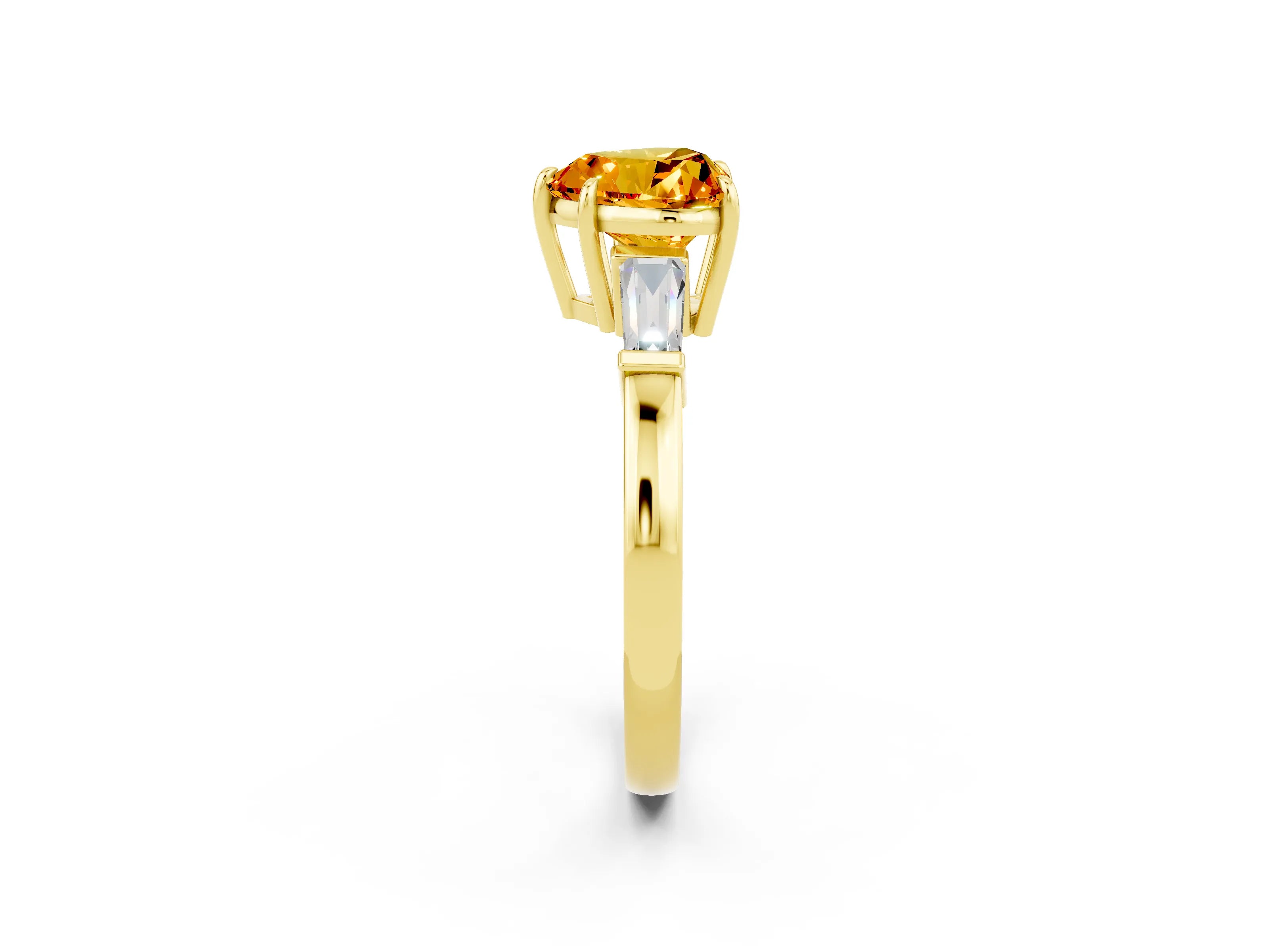 Yellow gold Heart Cut Cut Diamond Ring with Tapered Baguette Side Stones in Four-Prong Setting_2