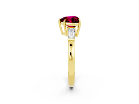 Yellow gold Heart Cut Cut Diamond Ring with Tapered Baguette Side Stones in Four-Prong Setting_2