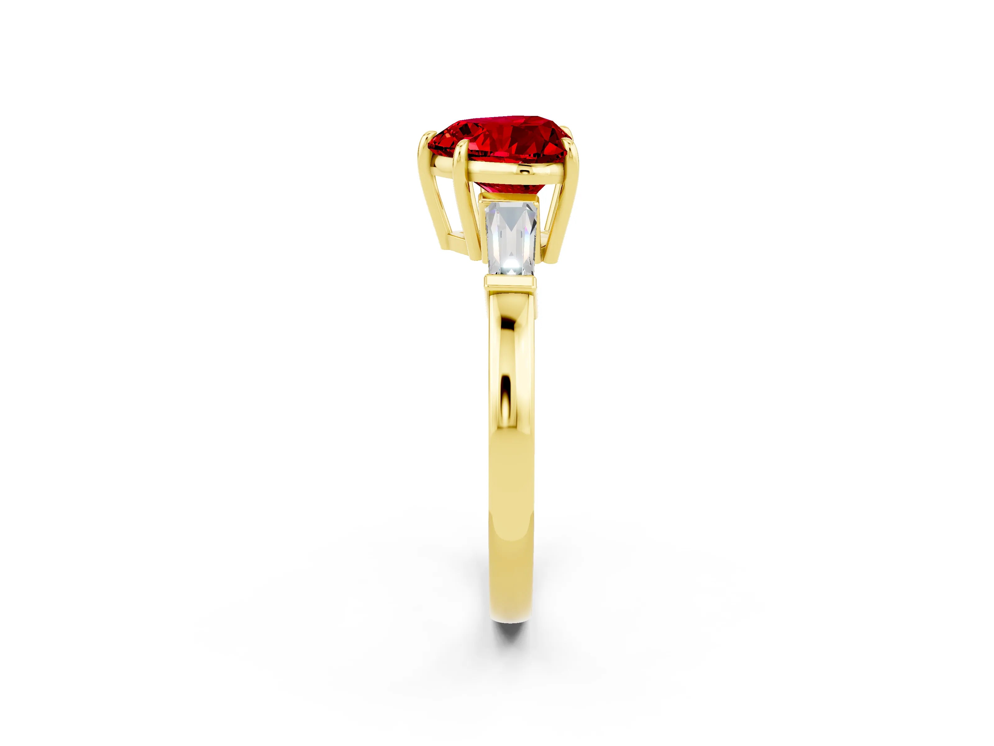 Yellow gold Heart Cut Cut Diamond Ring with Tapered Baguette Side Stones in Four-Prong Setting_2