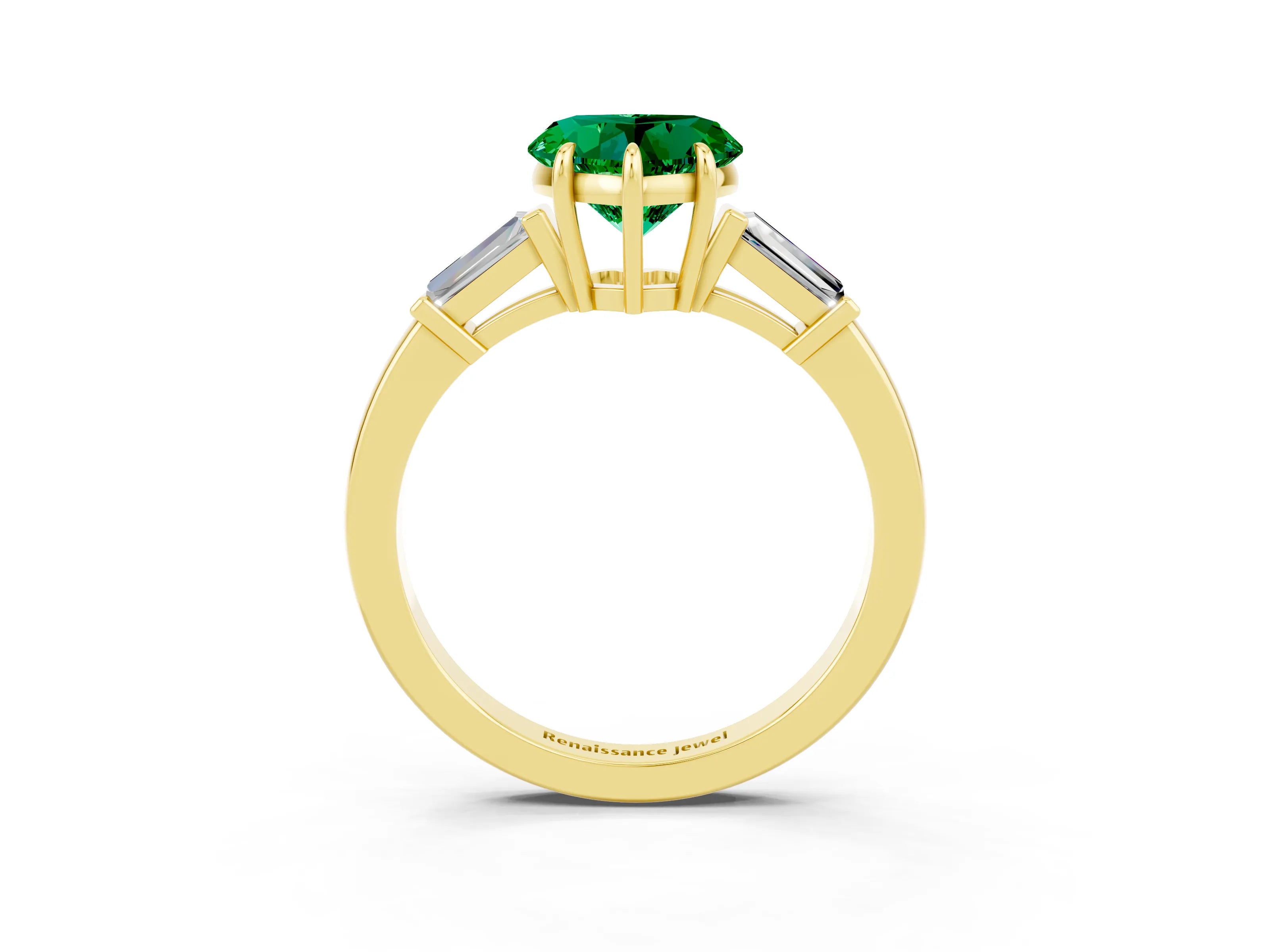 Yellow gold Heart Cut Cut Diamond Ring with Tapered Baguette Side Stones in Four-Prong Setting_3