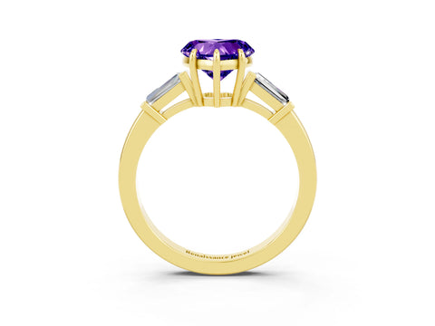 Yellow gold Heart Cut Cut Diamond Ring with Tapered Baguette Side Stones in Four-Prong Setting_3