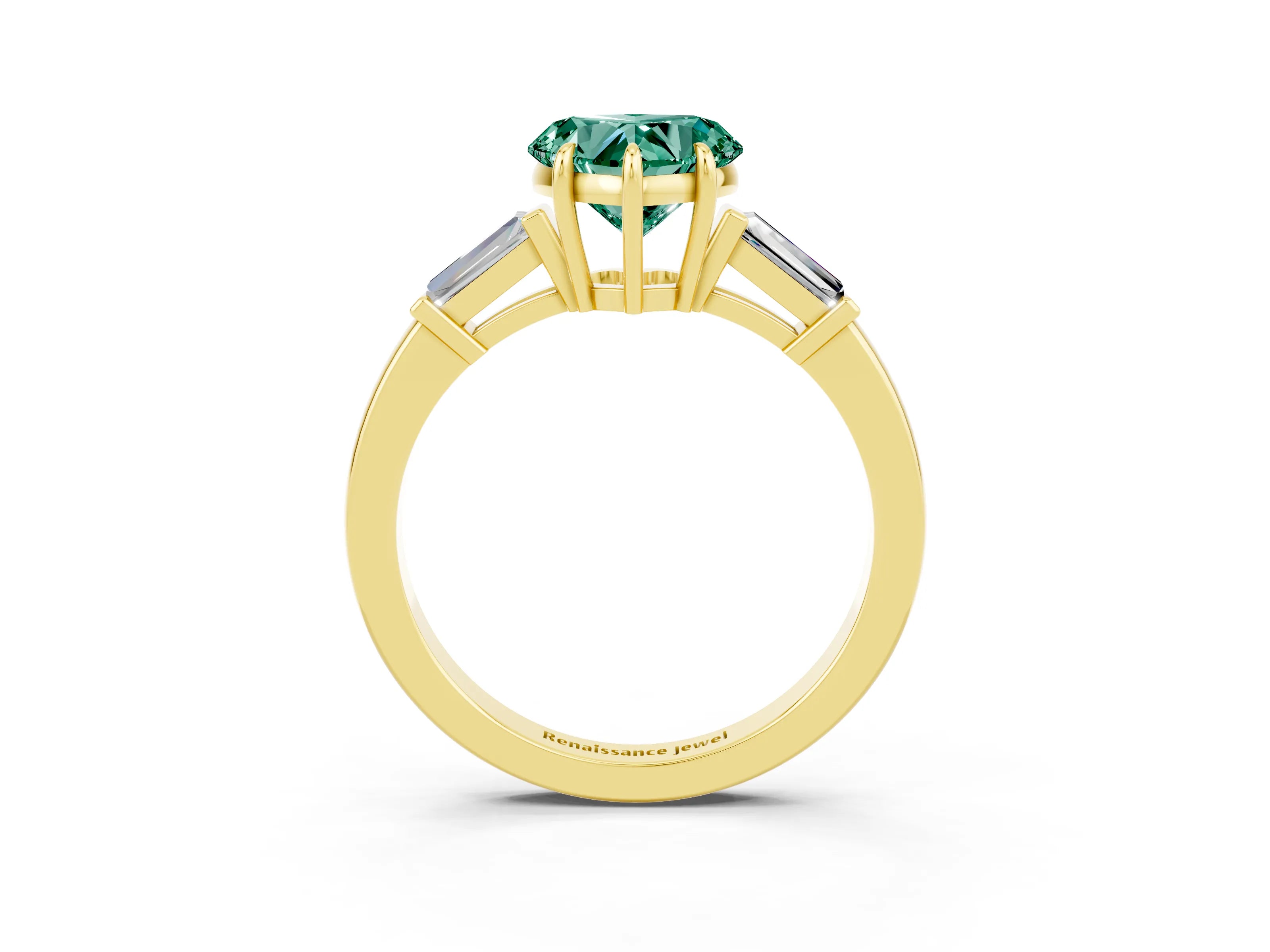Yellow gold Heart Cut Cut Diamond Ring with Tapered Baguette Side Stones in Four-Prong Setting_3