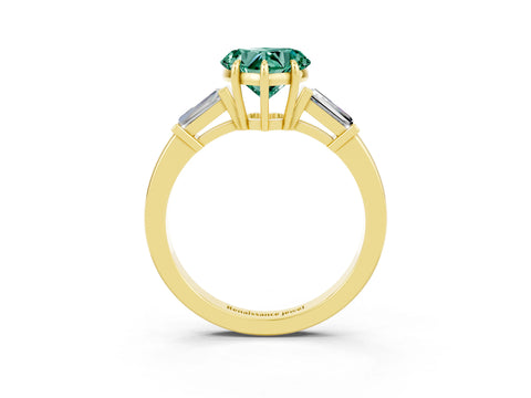 Yellow gold Heart Cut Cut Diamond Ring with Tapered Baguette Side Stones in Four-Prong Setting_3