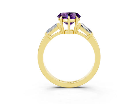 Yellow gold Heart Cut Cut Diamond Ring with Tapered Baguette Side Stones in Four-Prong Setting_3