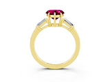 Yellow gold Heart Cut Cut Diamond Ring with Tapered Baguette Side Stones in Four-Prong Setting_3