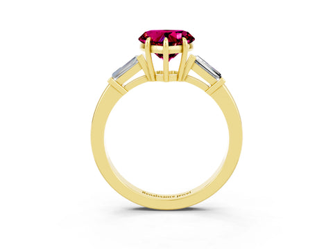 Yellow gold Heart Cut Cut Diamond Ring with Tapered Baguette Side Stones in Four-Prong Setting_3