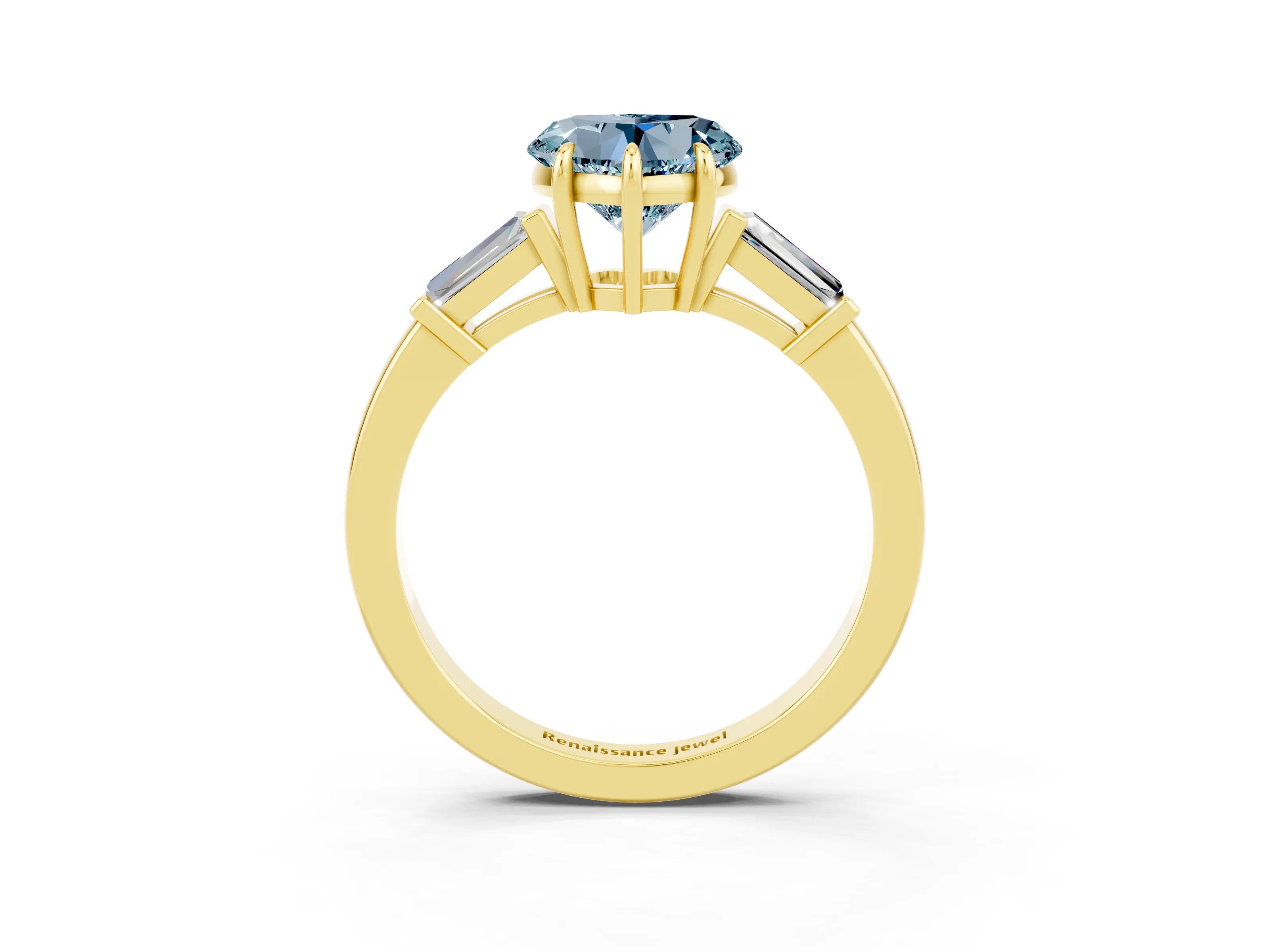 Yellow gold Heart Cut Cut Diamond Ring with Tapered Baguette Side Stones in Four-Prong Setting_3