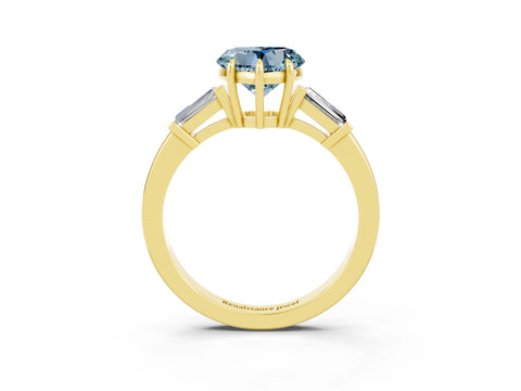 Yellow gold Heart Cut Cut Diamond Ring with Tapered Baguette Side Stones in Four-Prong Setting_3