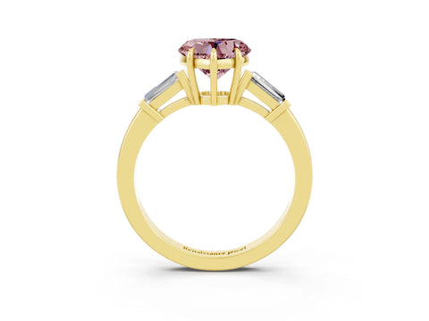 Yellow gold Heart Cut Cut Diamond Ring with Tapered Baguette Side Stones in Four-Prong Setting_3