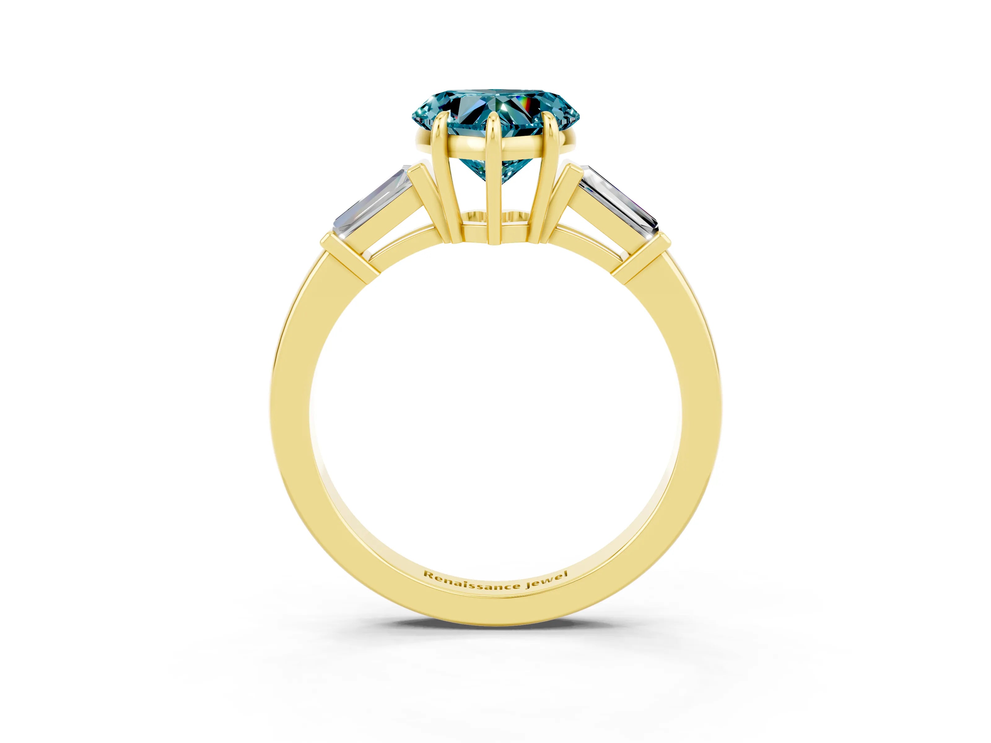 Yellow gold Heart Cut Cut Diamond Ring with Tapered Baguette Side Stones in Four-Prong Setting_3