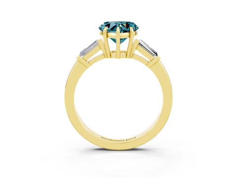 Yellow gold Heart Cut Cut Diamond Ring with Tapered Baguette Side Stones in Four-Prong Setting_3