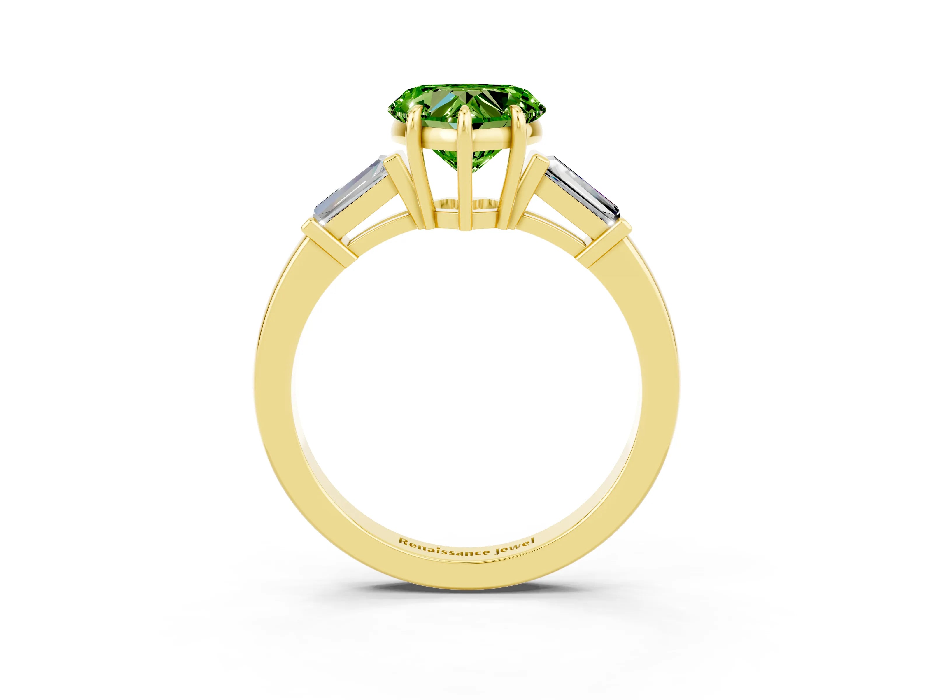 Yellow gold Heart Cut Cut Diamond Ring with Tapered Baguette Side Stones in Four-Prong Setting_3