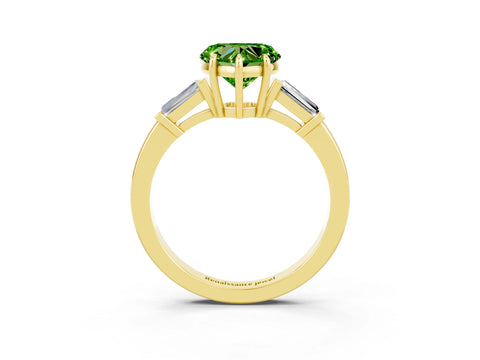 Yellow gold Heart Cut Cut Diamond Ring with Tapered Baguette Side Stones in Four-Prong Setting_3